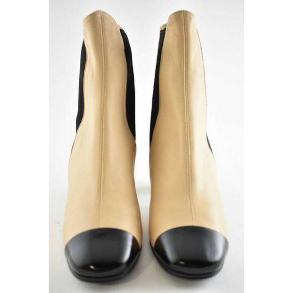 Chanel 19C Beige Leather Black CC Logo Cap Ankle Short Chelsea Pull On Boot 37.5 - Picture 4 of 9